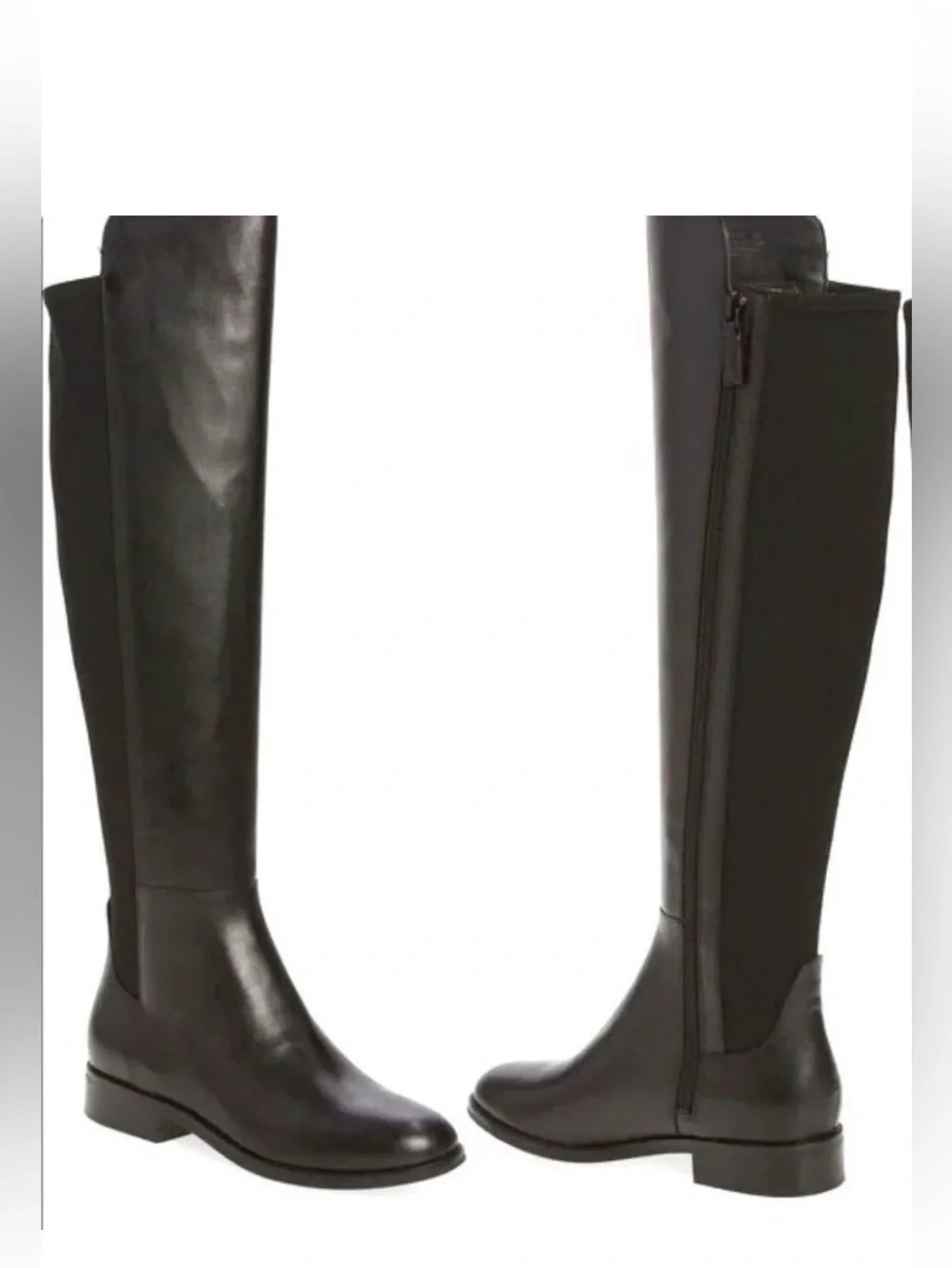 COLE HAAN Chase Black Leather Suede combo Over the Knee Boots 7 MSRP $300 NWOB